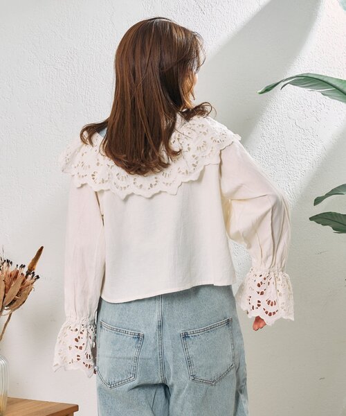 CIAOPANIC TYPY（チャオパニックティピー）の「【From India】スカラップフリルキャンディースリーブボレロ（シャツ/ブラウス・レディース・ホワイト/ブラック・ONE SIZE）」の10枚目の写真