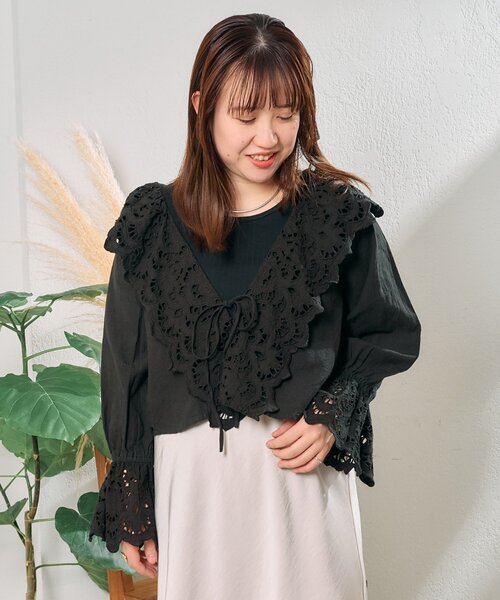 CIAOPANIC TYPY（チャオパニックティピー）の「【From India】スカラップフリルキャンディースリーブボレロ（シャツ/ブラウス・レディース・ホワイト/ブラック・ONE SIZE）」の18枚目の写真