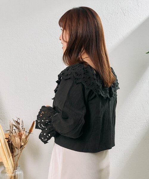 CIAOPANIC TYPY（チャオパニックティピー）の「【From India】スカラップフリルキャンディースリーブボレロ（シャツ/ブラウス・レディース・ホワイト/ブラック・ONE SIZE）」の19枚目の写真