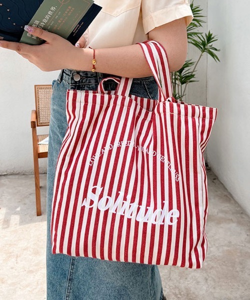 Futier land（フューティアランド）の「2wayストライプキャンバストートバッグ（トートバッグ・レディース・レッド/ブラック・FREE）」の7枚目の写真