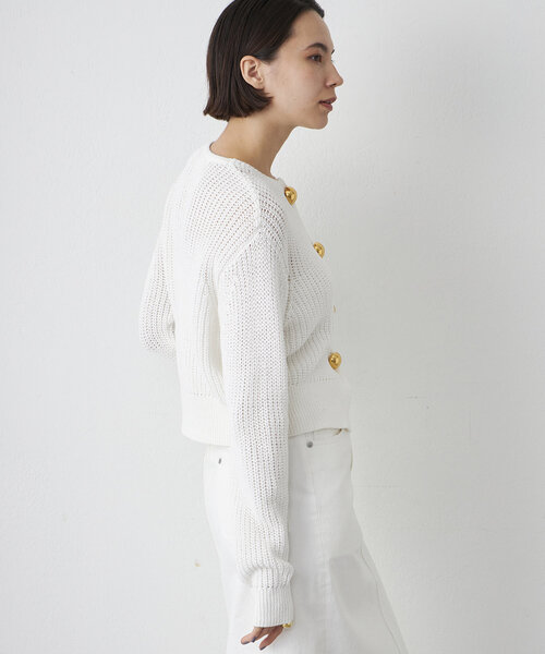 Drawing Numbers（ドローイング ナンバーズ）の「【Drawing Numbers】ビッグ釦クルーネックカーディガン（カーディガン/ボレロ・レディース・ネイビー/ホワイト/ブラック・38）」の10枚目の写真