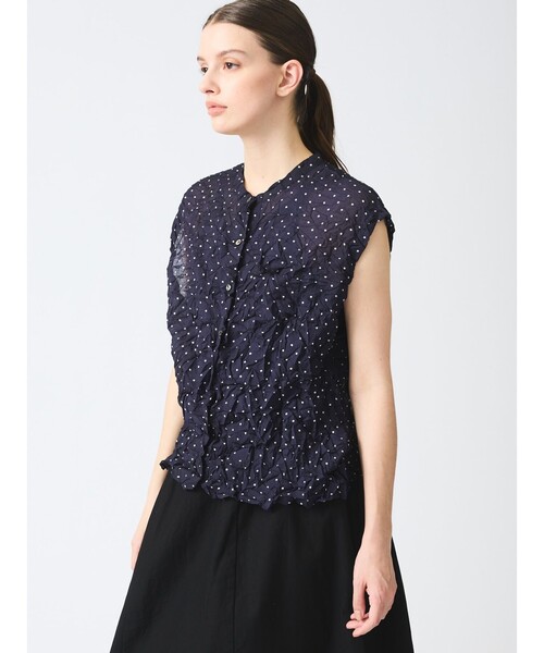 mizuiroind(ミズイロインド)の「mizuiro ind ドットプリントキャッチワッシャーノースリーブシャツ(シャツ/ブラウス・レディース・オフホワイト/ブラック/ネイビー・FREE)」の8枚目の写真