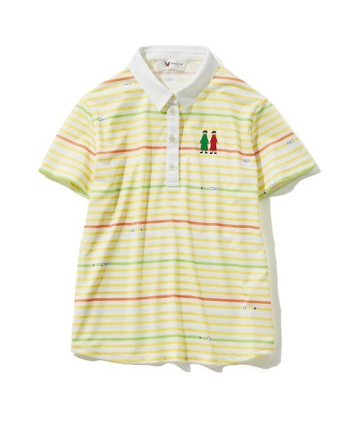 Picone CLUB(ピッコーネクラブ)の「万年筆ボーダーポロシャツ(ポロシャツ・レディース・イエロー/ネイビー/ピンク/ライトグリーン・S/M/L)」の4枚目の写真