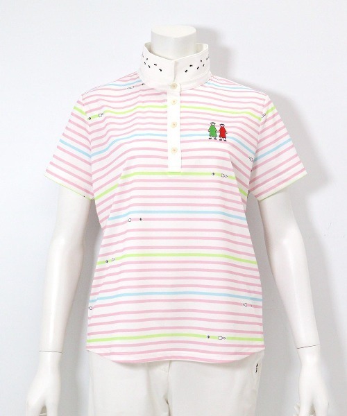 Picone CLUB(ピッコーネクラブ)の「万年筆ボーダーポロシャツ(ポロシャツ・レディース・イエロー/ネイビー/ピンク/ライトグリーン・S/M/L)」の8枚目の写真