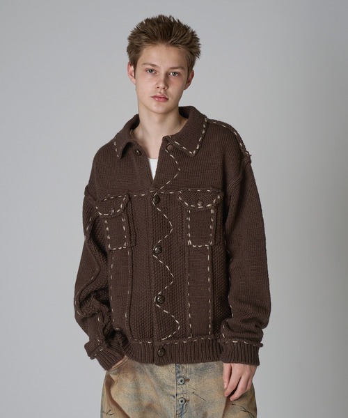 DESIGN STITCH WOOL BLEND KNIT JACKET/デザインステッチウール