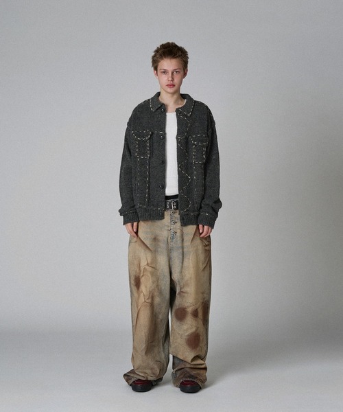 WISH FOR EVER(ウィッシュフォーエバー)の「DESIGN STITCH WOOL BLEND KNIT JACKET/デザインステッチウールブレンドニットジャケット(カーディガン/ボレロ・メンズ・ブラウン/ピンク/チャコールグレー・SMALL/MEDIUM/LARGE)」の8枚目の写真
