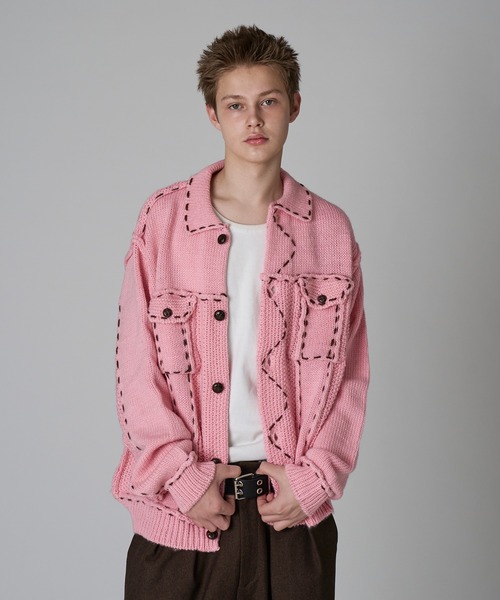 DESIGN STITCH WOOL BLEND KNIT JACKET/デザインステッチウール