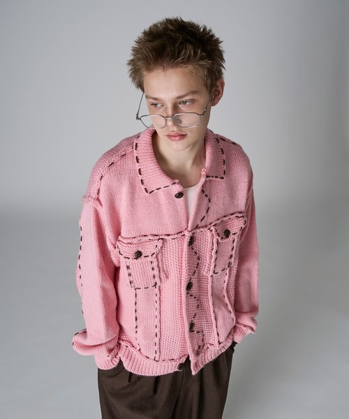 DESIGN STITCH WOOL BLEND KNIT JACKET/デザインステッチウール