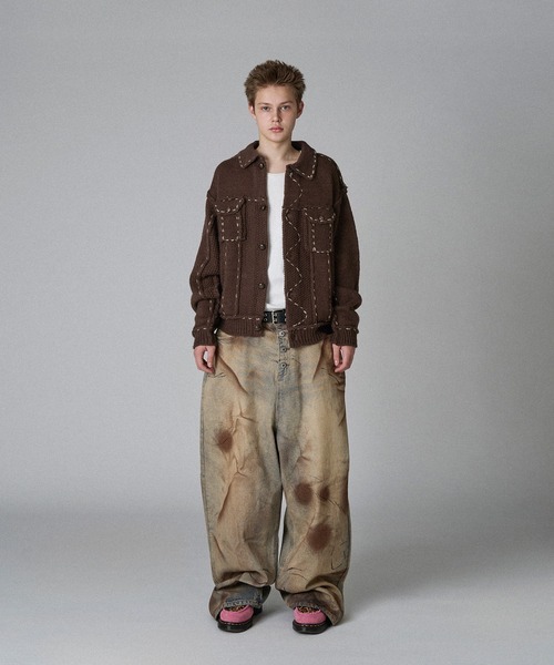 DESIGN STITCH WOOL BLEND KNIT JACKET/デザインステッチウール