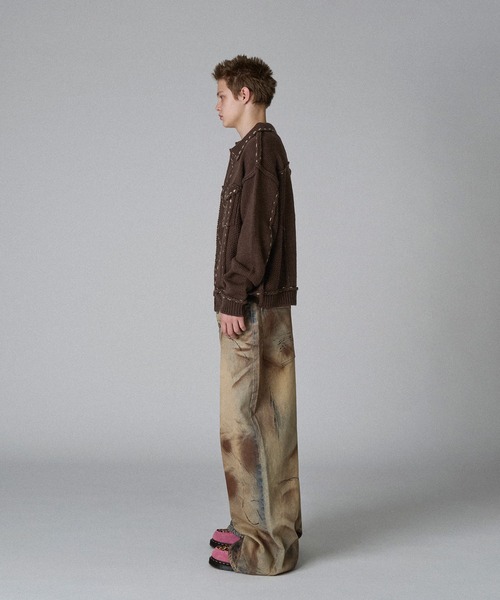 WISH FOR EVER(ウィッシュフォーエバー)の「DESIGN STITCH WOOL BLEND KNIT JACKET/デザインステッチウールブレンドニットジャケット(カーディガン/ボレロ・メンズ・ブラウン/ピンク/チャコールグレー・SMALL/MEDIUM/LARGE)」の13枚目の写真
