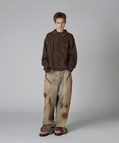 DESIGN STITCH WOOL BLEND KNIT JACKET/デザインステッチウール