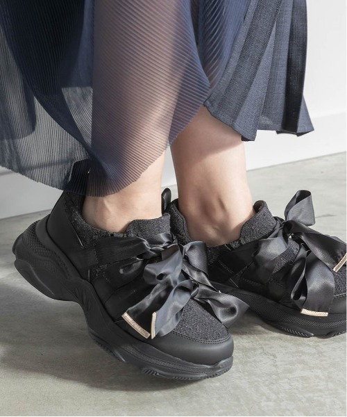 RANDA(ランダ)の「サテンリボンツイードスニーカー(スニーカー・レディース・ブラック/ホワイト・S/M/L/LL)」の13枚目の写真
