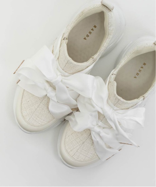 RANDA(ランダ)の「サテンリボンツイードスニーカー(スニーカー・レディース・ブラック/ホワイト・S/M/L/LL)」の20枚目の写真