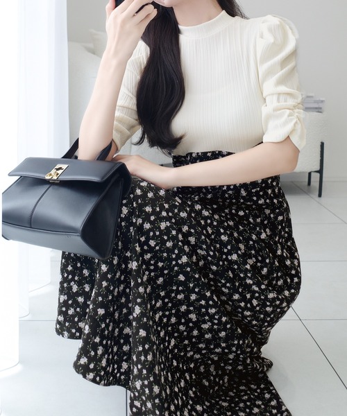 mily bilet(ミウィビレット)の「【mily bilet】一枚で主役級フェミニンスタイル。後ろシアーリボン花柄ドッキング袖ギャザーワンピース(ロング丈)(ワンピース・レディース・ブラック/ピンク/イエロー・LARGE/MEDIUM/SMALL/X-LARGE)」の6枚目の写真