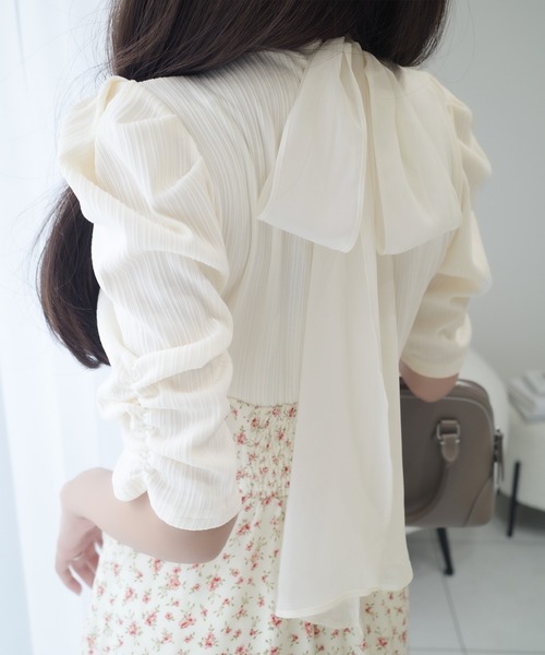 mily bilet(ミウィビレット)の「【mily bilet】一枚で主役級フェミニンスタイル。後ろシアーリボン花柄ドッキング袖ギャザーワンピース(ロング丈)(ワンピース・レディース・ブラック/ピンク/イエロー・LARGE/MEDIUM/SMALL/X-LARGE)」の17枚目の写真