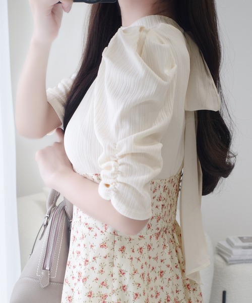 mily bilet(ミウィビレット)の「【mily bilet】一枚で主役級フェミニンスタイル。後ろシアーリボン花柄ドッキング袖ギャザーワンピース(ロング丈)(ワンピース・レディース・ブラック/ピンク/イエロー・LARGE/MEDIUM/SMALL/X-LARGE)」の21枚目の写真