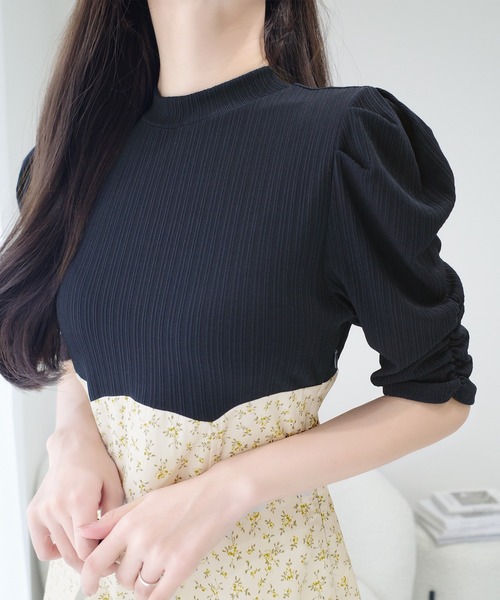 mily bilet(ミウィビレット)の「【mily bilet】一枚で主役級フェミニンスタイル。後ろシアーリボン花柄ドッキング袖ギャザーワンピース(ロング丈)(ワンピース・レディース・ブラック/ピンク/イエロー・LARGE/MEDIUM/SMALL/X-LARGE)」の13枚目の写真