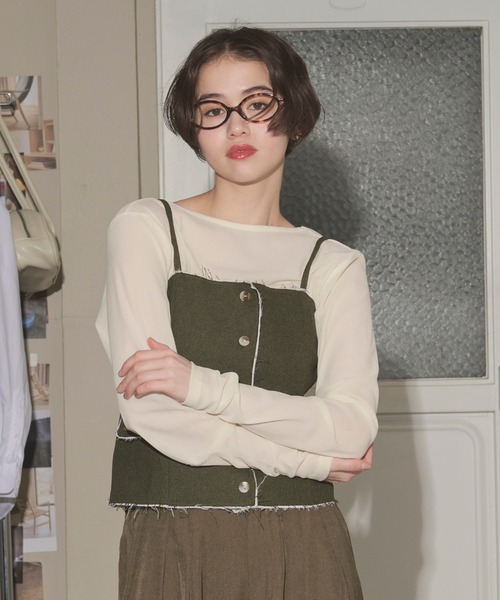 loin nuit(ロワンニュイ)の「cut off corset bustier / カットオフコルセットビスチェ(キャミソール・レディース・グレー/カーキ・FREE)」の11枚目の写真