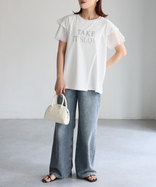 Riberry(リベリー)の「袖メッシュ切替デザインロゴTシャツ(Tシャツ/カットソー・レディース・ブラック×ホワイト/ホワイト×ブラック/ホワイト×シルバー/ブラック×シルバー・FREE)」の17枚目の写真