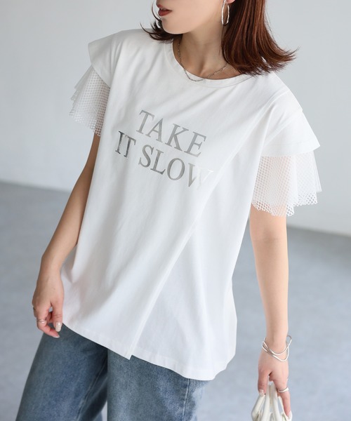 Riberry(リベリー)の「袖メッシュ切替デザインロゴTシャツ(Tシャツ/カットソー・レディース・ブラック×ホワイト/ホワイト×ブラック/ホワイト×シルバー/ブラック×シルバー・FREE)」の20枚目の写真
