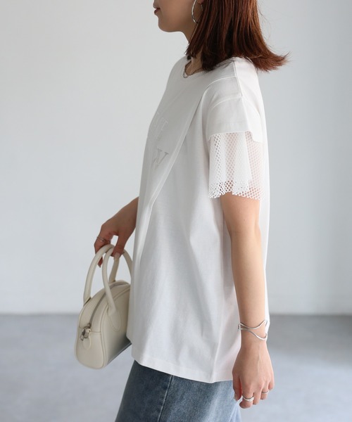 Riberry(リベリー)の「袖メッシュ切替デザインロゴTシャツ(Tシャツ/カットソー・レディース・ブラック×ホワイト/ホワイト×ブラック/ホワイト×シルバー/ブラック×シルバー・FREE)」の21枚目の写真