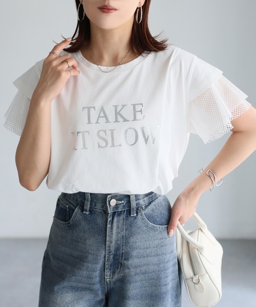 Riberry(リベリー)の「袖メッシュ切替デザインロゴTシャツ(Tシャツ/カットソー・レディース・ブラック×ホワイト/ホワイト×ブラック/ホワイト×シルバー/ブラック×シルバー・FREE)」の19枚目の写真