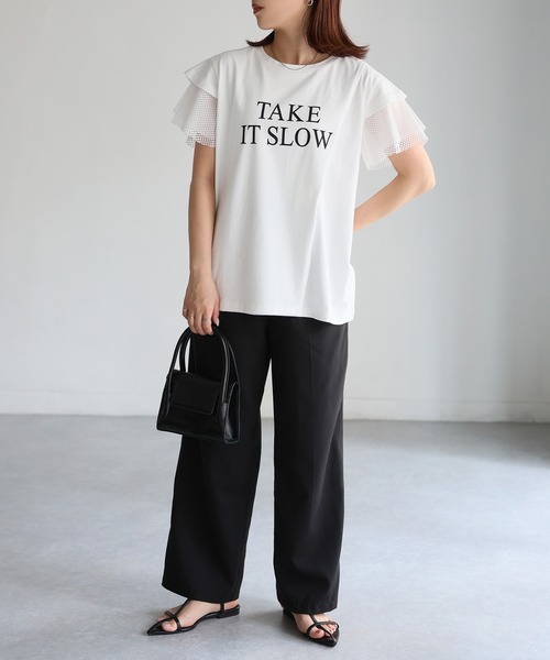 Riberry(リベリー)の「袖メッシュ切替デザインロゴTシャツ(Tシャツ/カットソー・レディース・ブラック×ホワイト/ホワイト×ブラック/ホワイト×シルバー/ブラック×シルバー・FREE)」の13枚目の写真