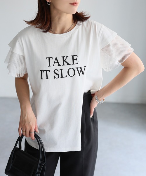 Riberry(リベリー)の「袖メッシュ切替デザインロゴTシャツ(Tシャツ/カットソー・レディース・ブラック×ホワイト/ホワイト×ブラック/ホワイト×シルバー/ブラック×シルバー・FREE)」の12枚目の写真