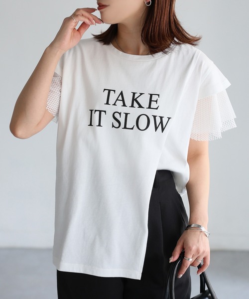 Riberry(リベリー)の「袖メッシュ切替デザインロゴTシャツ(Tシャツ/カットソー・レディース・ブラック×ホワイト/ホワイト×ブラック/ホワイト×シルバー/ブラック×シルバー・FREE)」の15枚目の写真