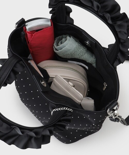 index（インデックス）の「【2WAY】ラインストーン持ち手フリルバッグ（トートバッグ・レディース・グレー/ブラック/ブルー系・00）」の6枚目の写真