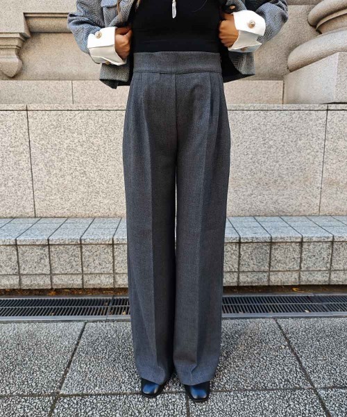 esutoreja(エストレジャ)の「ハイウエストタックワイドパンツ(スラックス・レディース・チャコール/ブラック・M/S)」の8枚目の写真