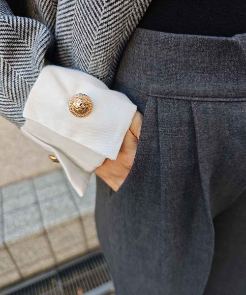 esutoreja(エストレジャ)の「ハイウエストタックワイドパンツ(スラックス・レディース・チャコール/ブラック・M/S)」の9枚目の写真