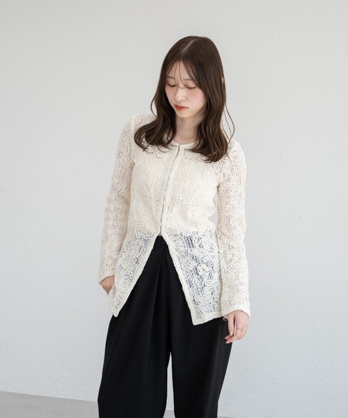 ZARA ジオメトリック クロシェ シャツ L /花柄刺繍のレース風カーディガン ZARA ジオメトリック クロシェ シャツ L /花柄刺繍のレース風