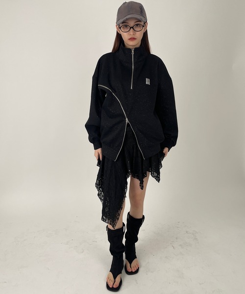 [SCULPTOR]アシンメトリーレーススカートレギンス Raw KMK アシンメトリー チュール レース スカート<BR>キングリー