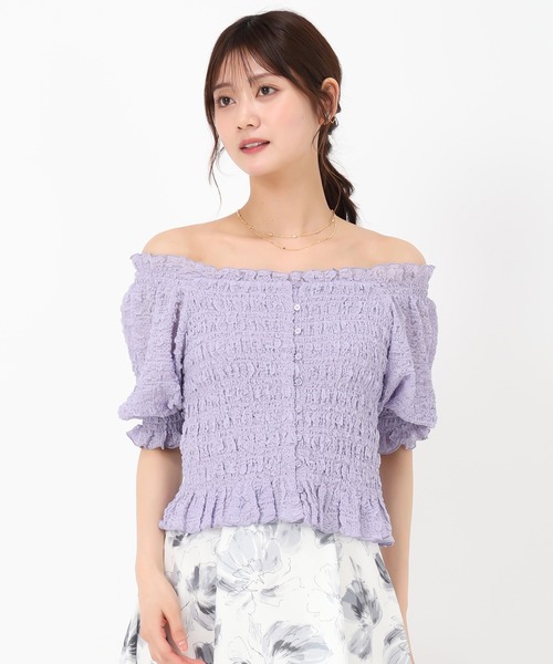 MISCH MASCH(ミッシュマッシュ)の「2wayキャミ付きシャーリングブラウス(シャツ/ブラウス・レディース・ホワイト/ブラック/ラベンダー・フリ-)」の8枚目の写真