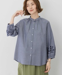 刺しゅうストライプブラウス【新色追加】