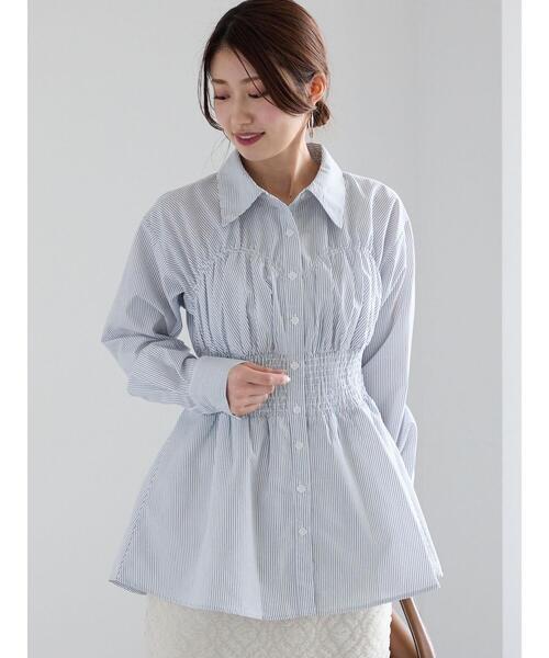 Te chichi（テチチ）の「ペプラムシャーリングシャツ（シャツ/ブラウス・レディース・オフホワイト/サックスブルー/ホワイト・F）」の2枚目の写真