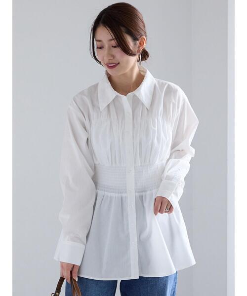 Te chichi（テチチ）の「ペプラムシャーリングシャツ（シャツ/ブラウス・レディース・オフホワイト/サックスブルー/ホワイト・F）」の9枚目の写真