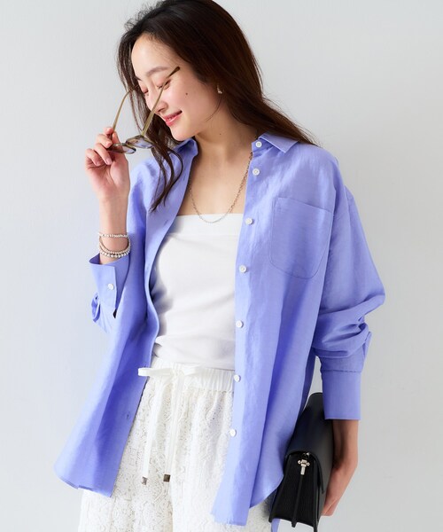 UNTITLED（アンタイトル）の「【セットアップ可能/手洗い可】リネン混 ベーシックシャツ（シャツ/ブラウス・レディース・ブラウン系その他/ライトベージュ/ライトオレンジ系/オフホワイト/チャコールグレー/ブルー/パープル系4・00/01/02/03/04/44/48/50）」の5枚目の写真