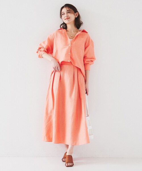 UNTITLED（アンタイトル）の「【セットアップ可能/手洗い可】リネン混 ベーシックシャツ（シャツ/ブラウス・レディース・ブラウン系その他/ライトベージュ/ライトオレンジ系/オフホワイト/チャコールグレー/ブルー/パープル系4・00/01/02/03/04/44/48/50）」の18枚目の写真