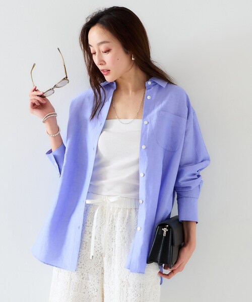 UNTITLED（アンタイトル）の「【セットアップ可能/手洗い可】リネン混 ベーシックシャツ（シャツ/ブラウス・レディース・ブラウン系その他/ライトベージュ/ライトオレンジ系/オフホワイト/チャコールグレー/ブルー/パープル系4・00/01/02/03/04/44/48/50）」の21枚目の写真