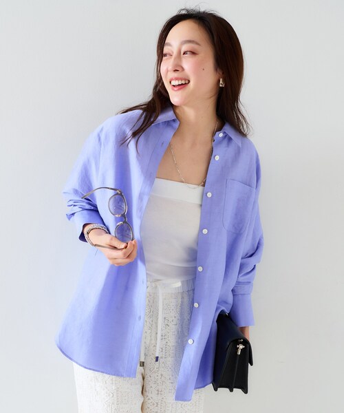 UNTITLED（アンタイトル）の「【セットアップ可能/手洗い可】リネン混 ベーシックシャツ（シャツ/ブラウス・レディース・ブラウン系その他/ライトベージュ/ライトオレンジ系/オフホワイト/チャコールグレー/ブルー/パープル系4・00/01/02/03/04/44/48/50）」の22枚目の写真