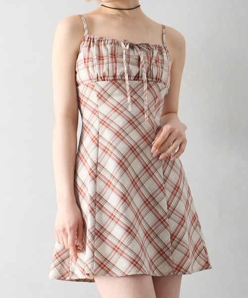 SpRay（スプレイ）の「チェックミニキャミワンピース（ワンピース・レディース・ブラック/サックスブルー/レンガ・FREE）」の8枚目の写真