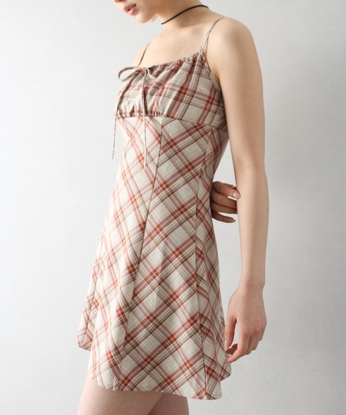 SpRay（スプレイ）の「チェックミニキャミワンピース（ワンピース・レディース・ブラック/サックスブルー/レンガ・FREE）」の12枚目の写真