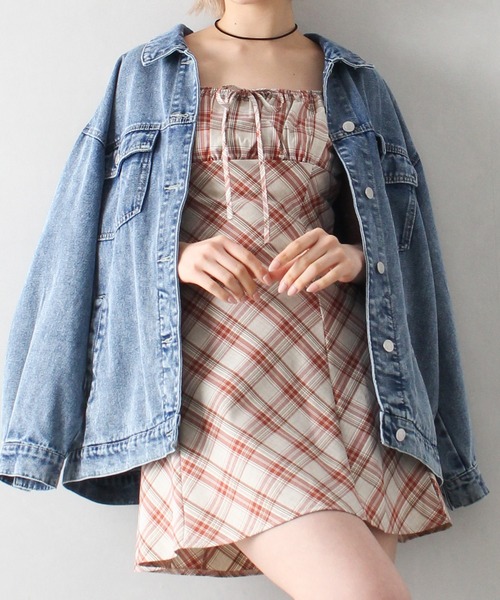 SpRay（スプレイ）の「チェックミニキャミワンピース（ワンピース・レディース・ブラック/サックスブルー/レンガ・FREE）」の14枚目の写真