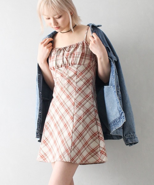 SpRay（スプレイ）の「チェックミニキャミワンピース（ワンピース・レディース・ブラック/サックスブルー/レンガ・FREE）」の16枚目の写真