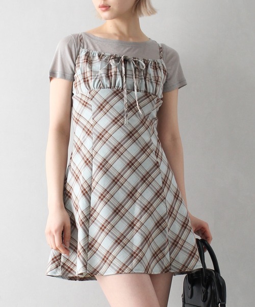 SpRay（スプレイ）の「チェックミニキャミワンピース（ワンピース・レディース・ブラック/サックスブルー/レンガ・FREE）」の18枚目の写真