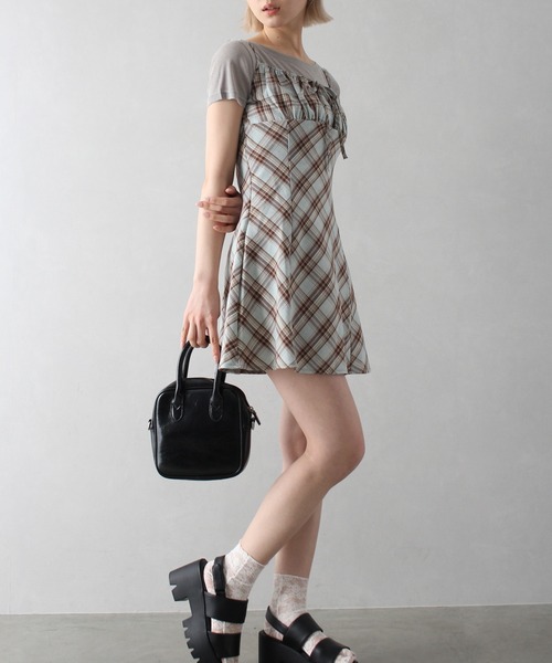 SpRay（スプレイ）の「チェックミニキャミワンピース（ワンピース・レディース・ブラック/サックスブルー/レンガ・FREE）」の21枚目の写真