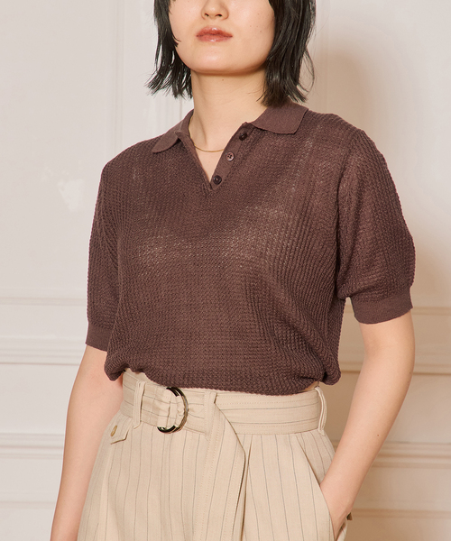 セール】IENA LA BOUCLE Linen ワッフルニットポロシャツ