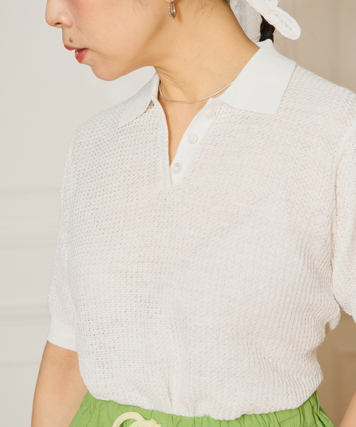 セール】IENA LA BOUCLE Linen ワッフルニットポロシャツ